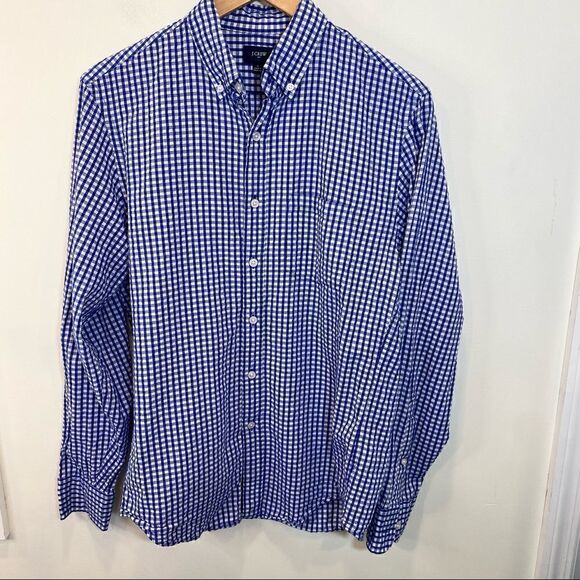 J. Crew men’s size small blue/white checkered cotton button down shirt - Picture 1 of 8